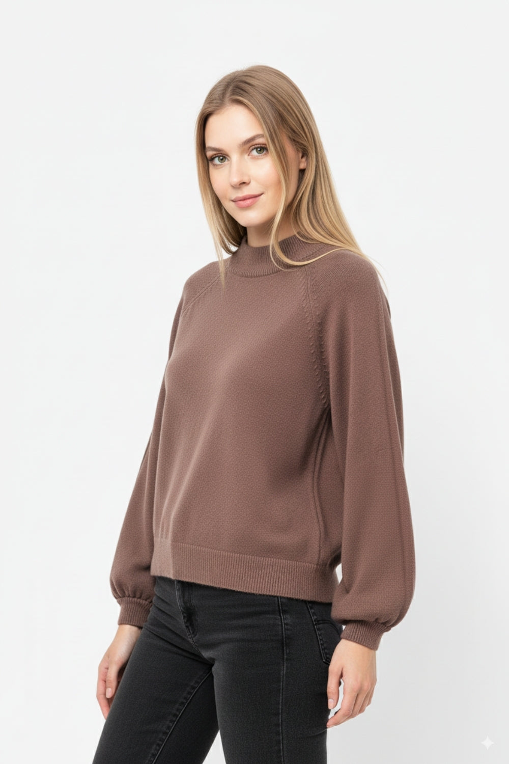 pull marron de style décontracté avec manches ballon