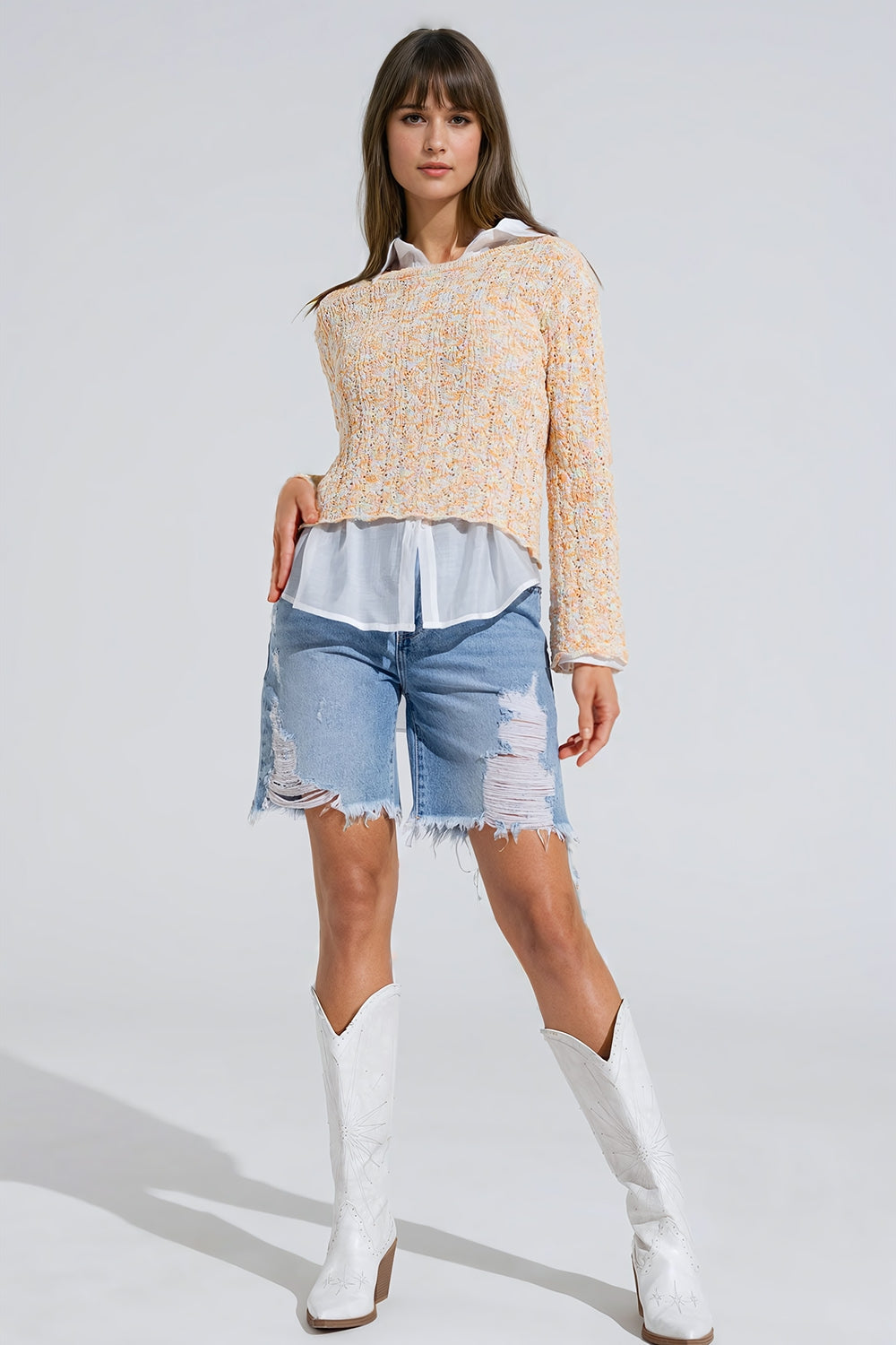 Pull multicouleure à manches évasées