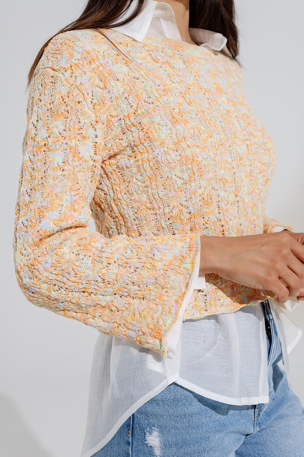 Pull multicouleure à manches évasées