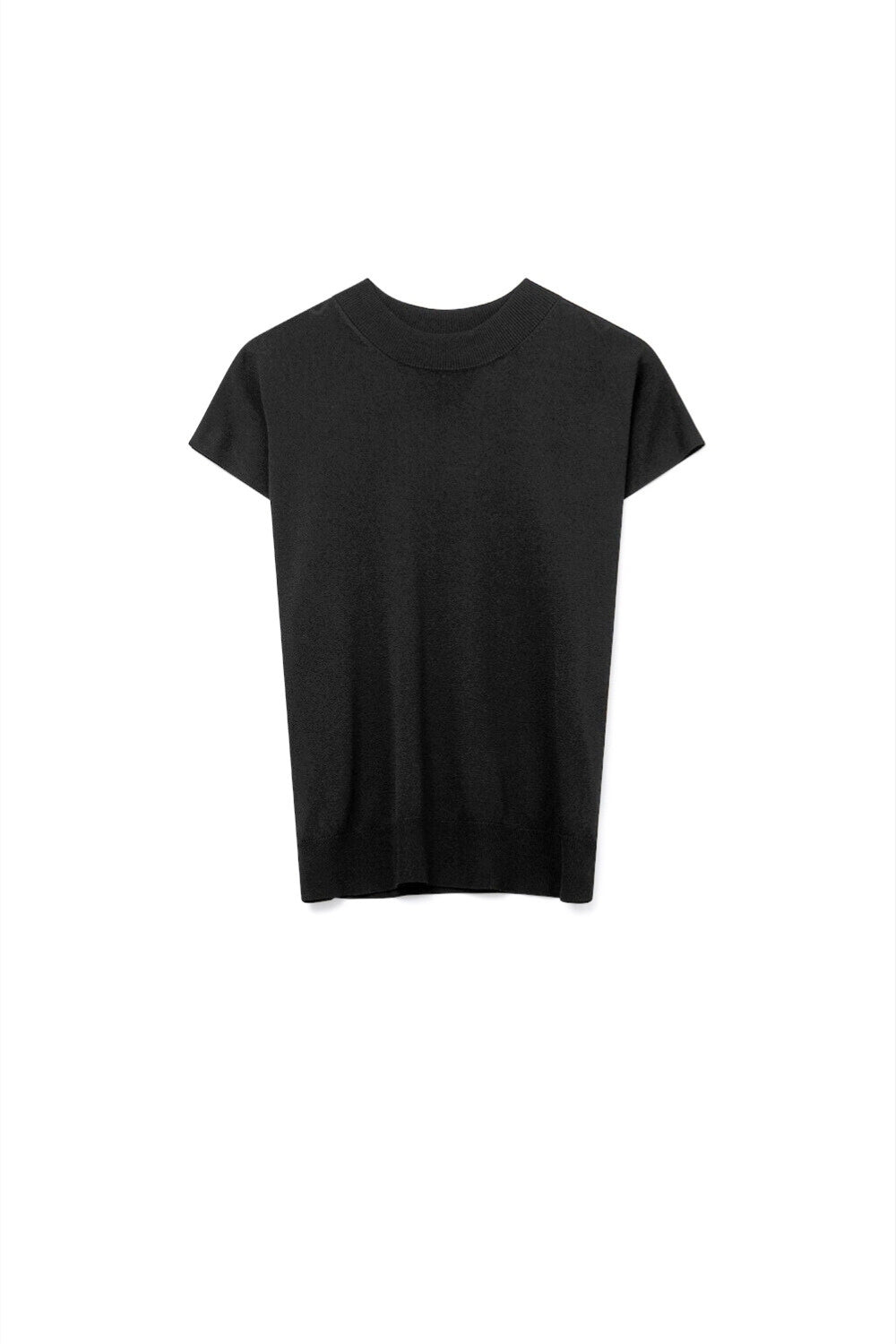 Q2 Pull noir à col roulé et manches courtes ajustées