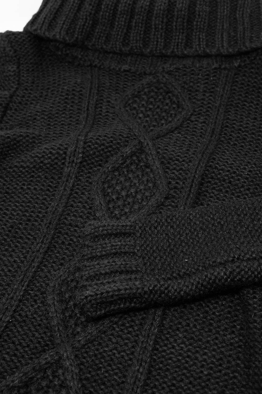 Pull noir avec design en tricot torsadé et col montant