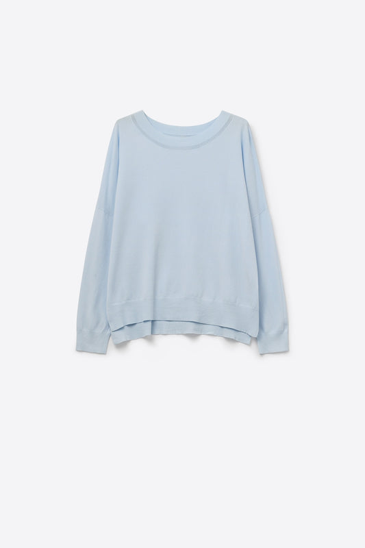 Q2 pull-over en tricot bleu clair avec col en maille