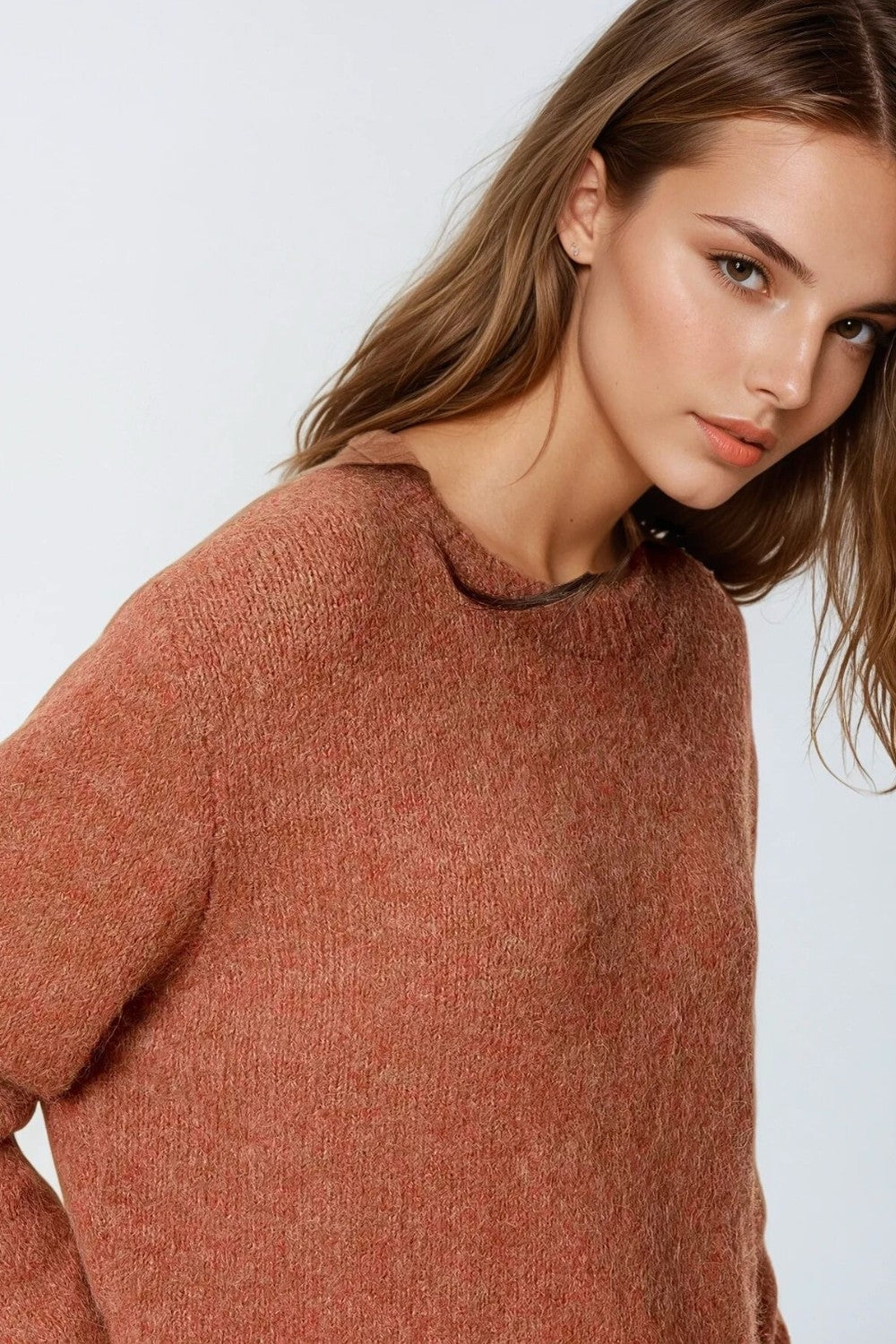 Q2 pull-over en tricot doux de coupe standard camel