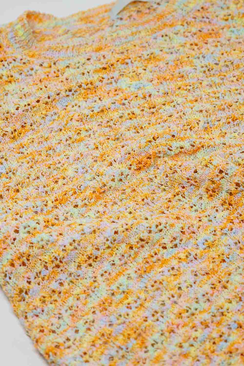 pull-over orange à manches courtes en crochet