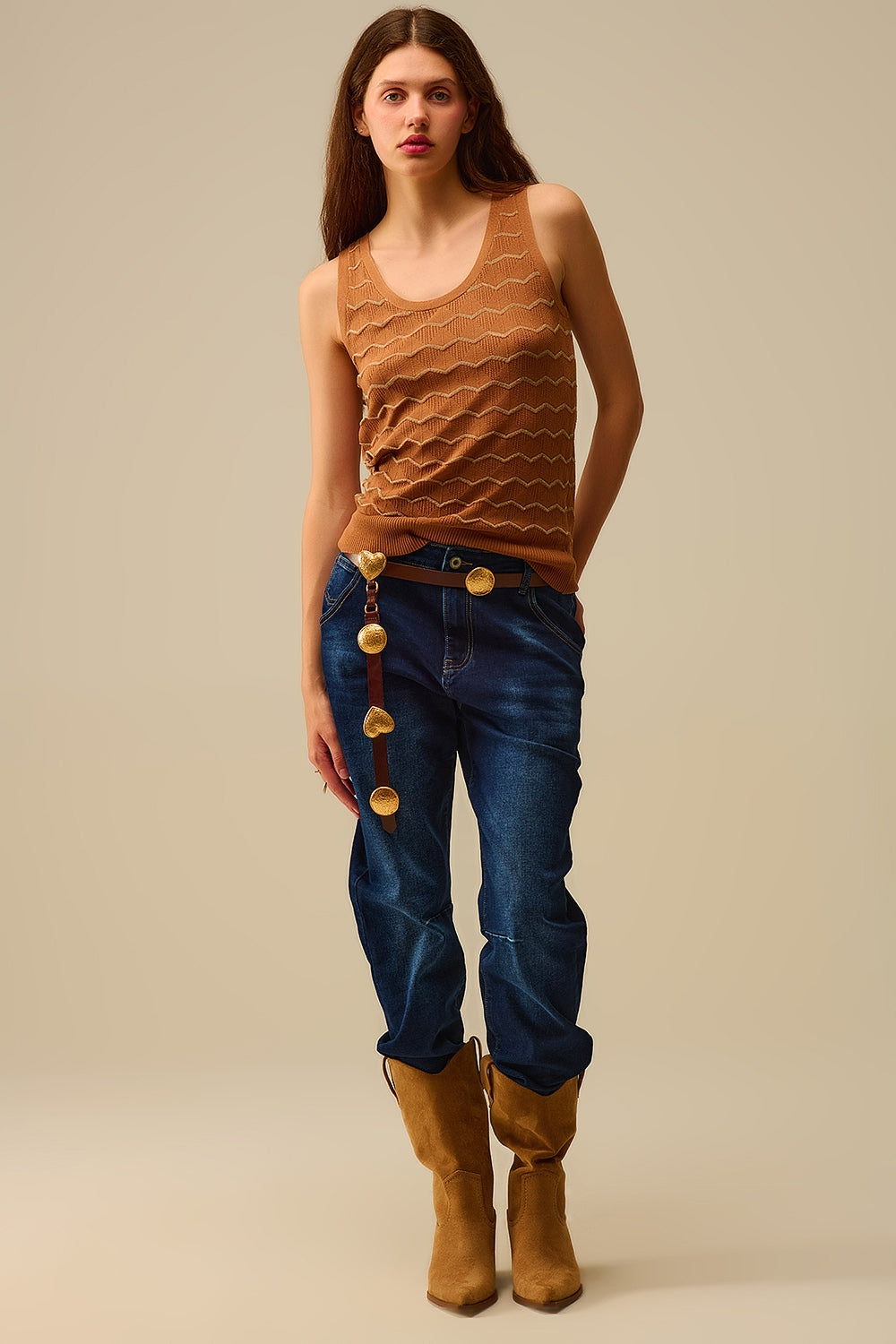 Pull-over tricoté avec motif en zigzag doré