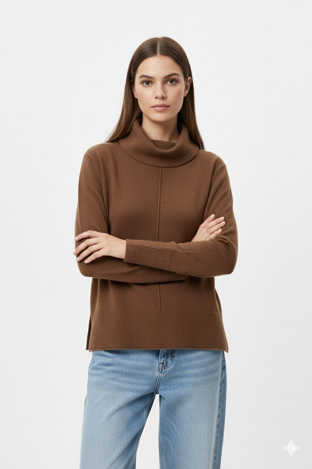 Pull oversize à col roulé en brun