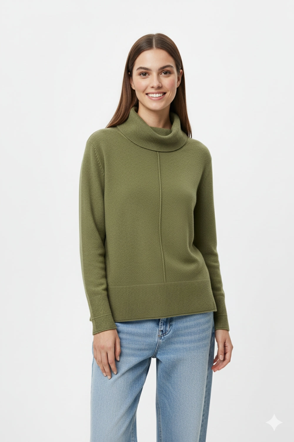 Pull oversize à col roulé vert militaire