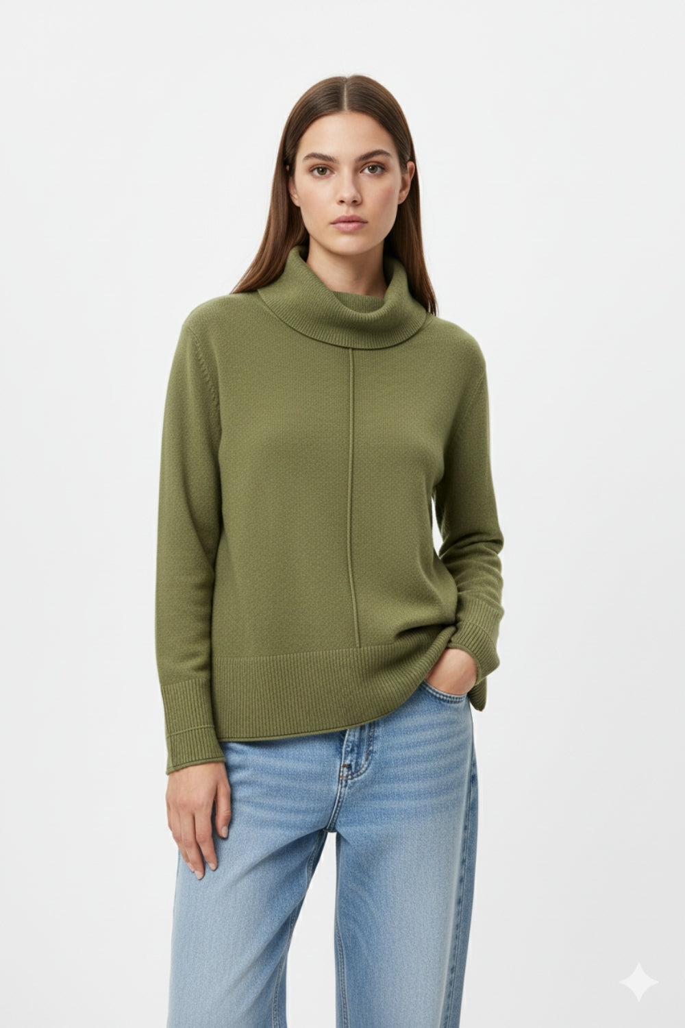 Pull oversize à col roulé vert militaire