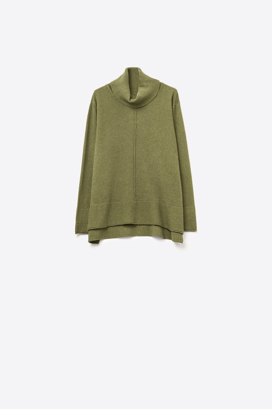 Q2 Pull oversize à col roulé vert militaire