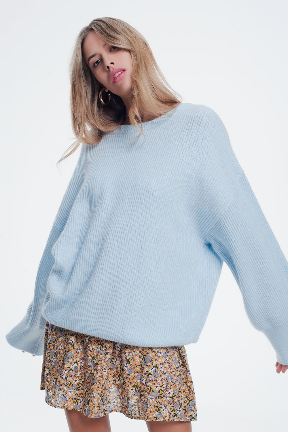 Pull oversize à manches chauve-souris en exclusivité  bleu