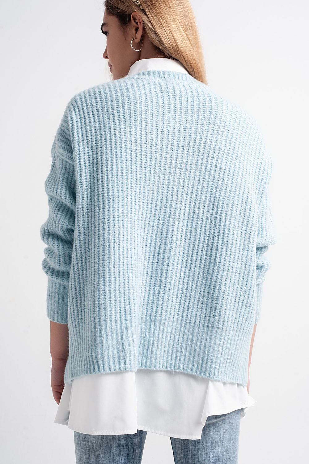 Pull oversize en maille côtelée style boyfriend turquoise