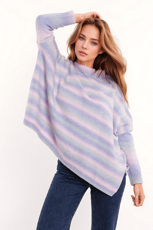 Q2 Pull oversize multicolore en nuances de violet à col montant et fentes latérales
