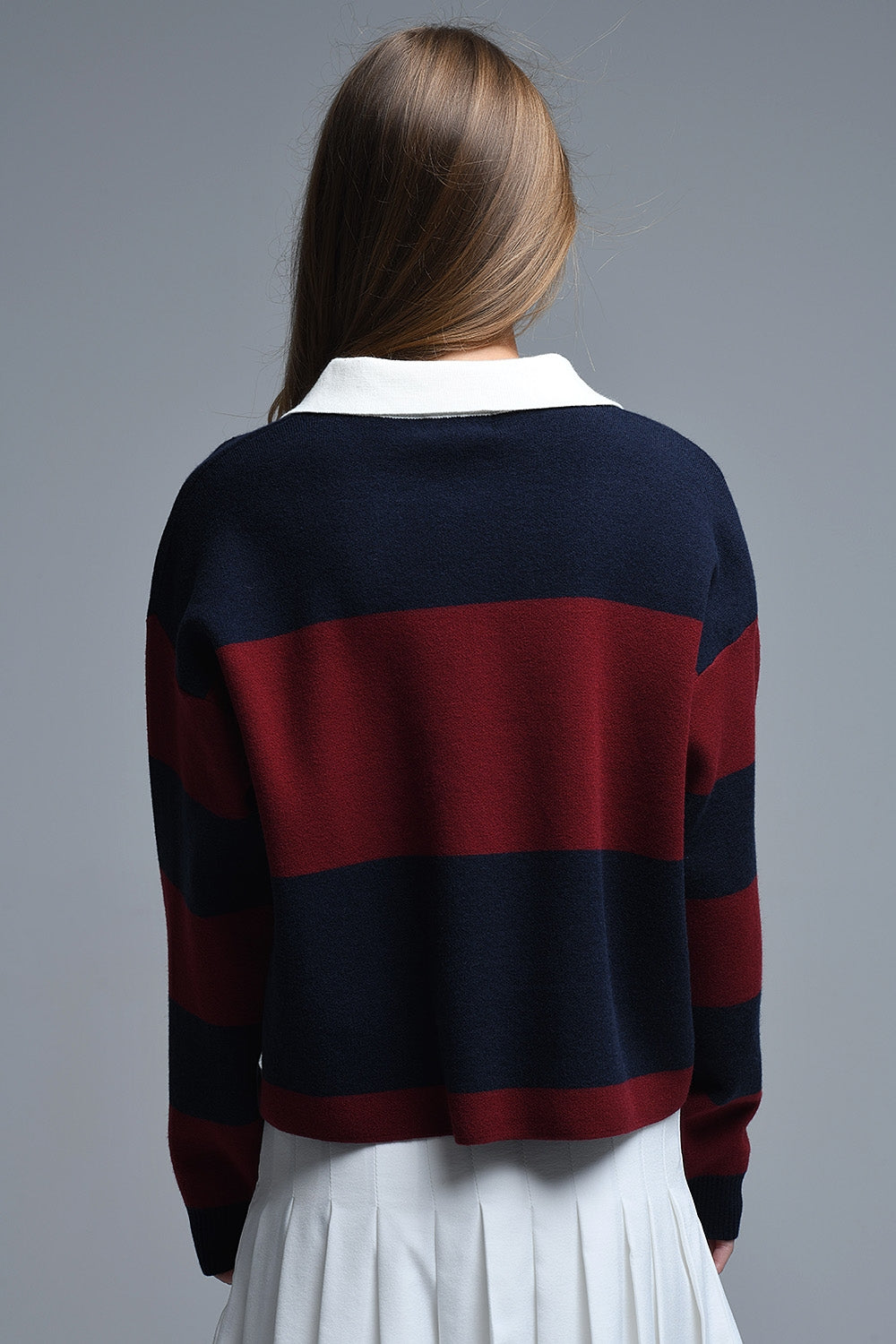 Pull polo rayé Ivy en marine et bourgogne