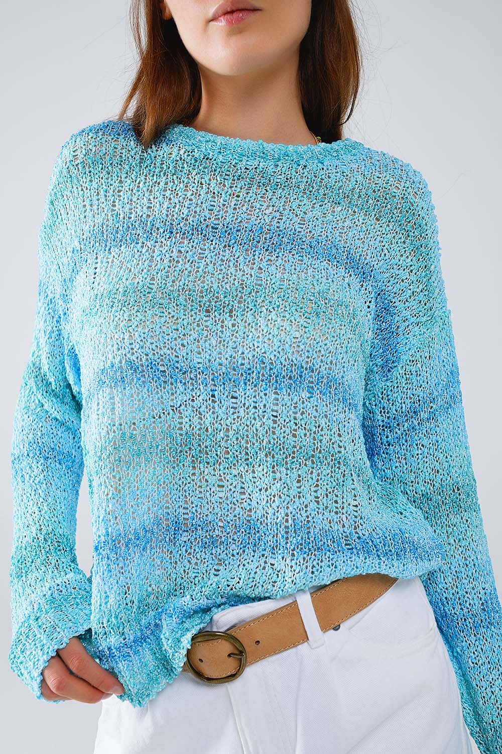 Pull ras du cou à rayures en tricot ouvert Shades of Blue