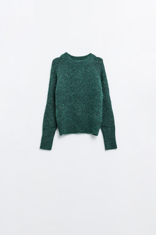 Q2 Pull ras du cou en tricot basique vert émeraude