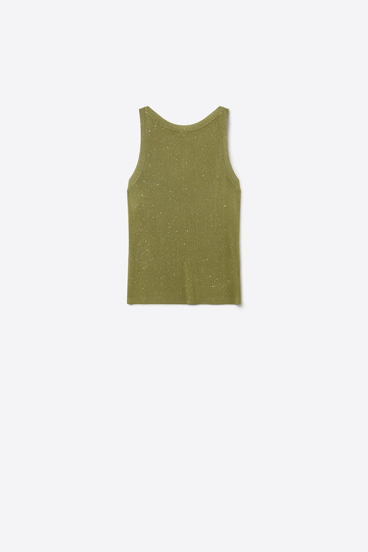 Q2 Pull sans manches à paillettes en maille fine olive
