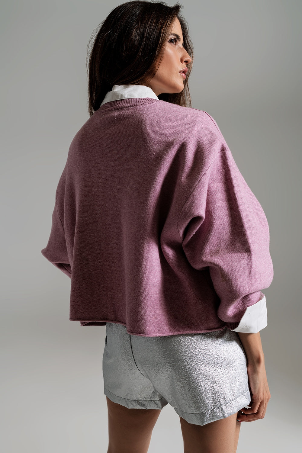 Pull surdimensionné avec encolure bateau en rose poudré