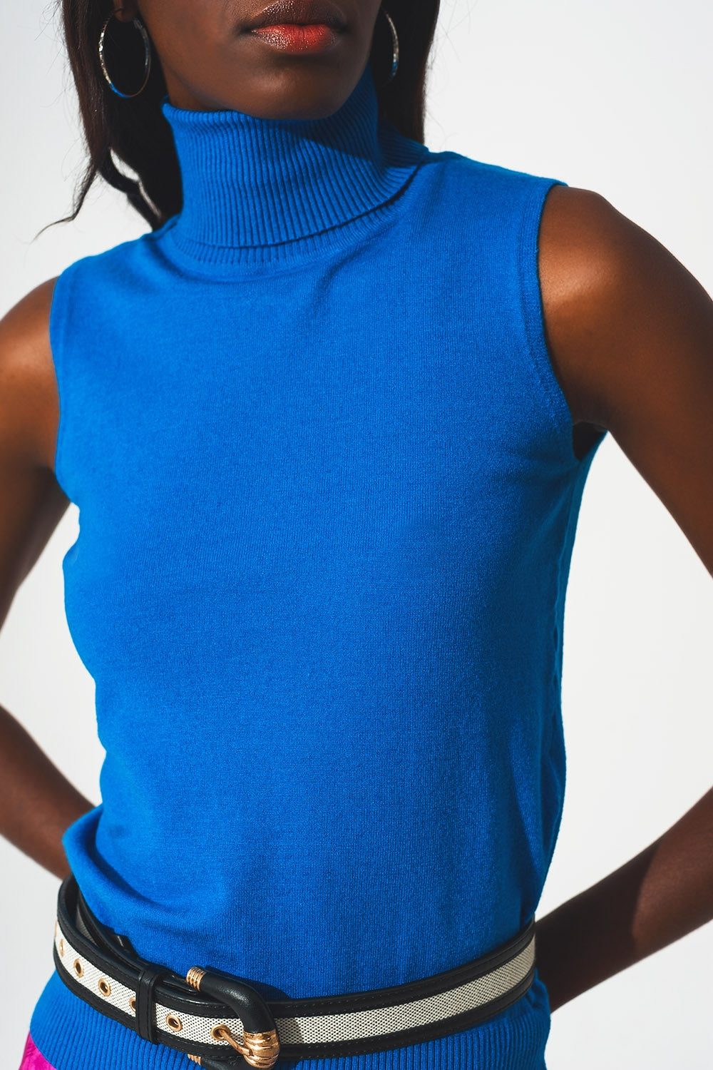 Pullover à débardeur en maille bleu