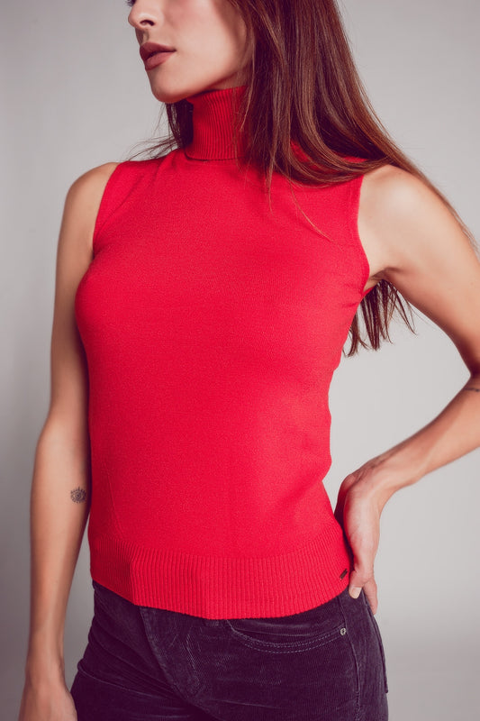 Q2 Pullover à débardeur en maille rouge