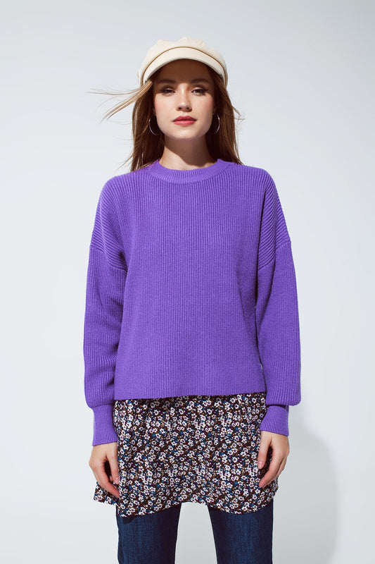 Q2 Pullover en tricot et ample de couleur violet