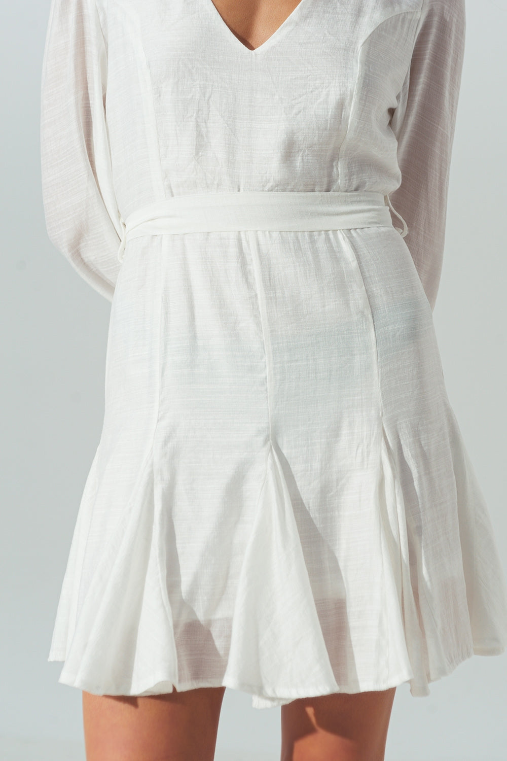Robe à Col V à Volants Blanc
