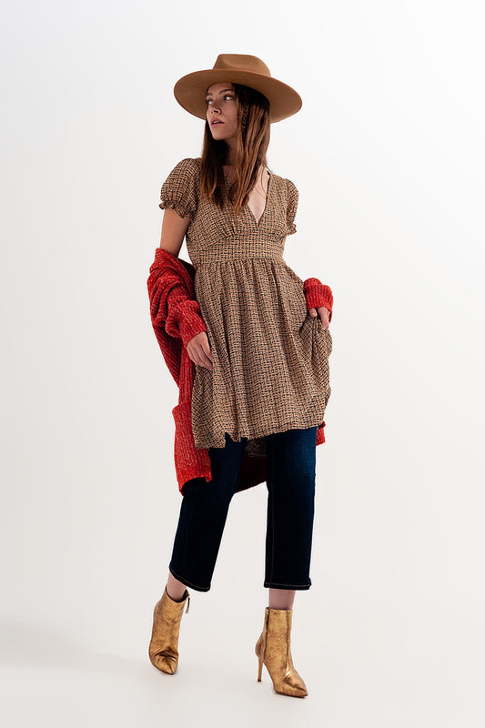 Q2 Robe babydoll cache-cœur courte Carreaux