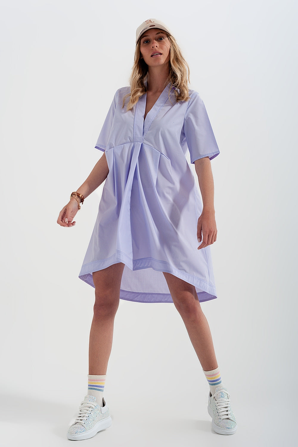Robe babydoll courte à effet étagé  Lilas
