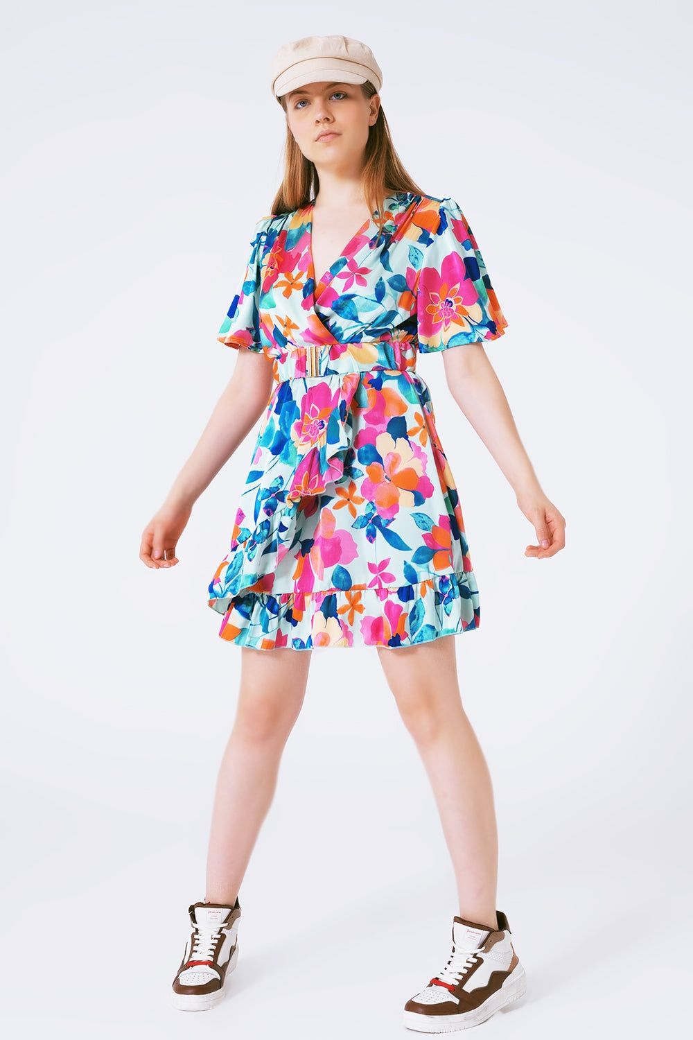 robe ceinturée en satin doux avec imprimé fleuri