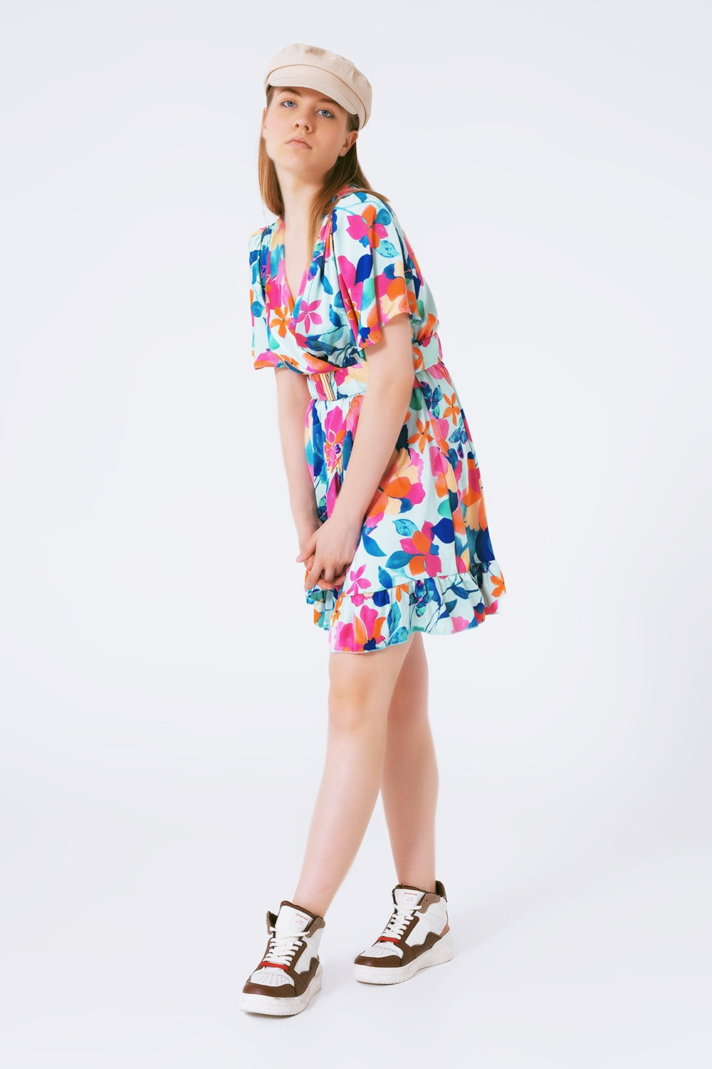 robe ceinturée en satin doux avec imprimé fleuri