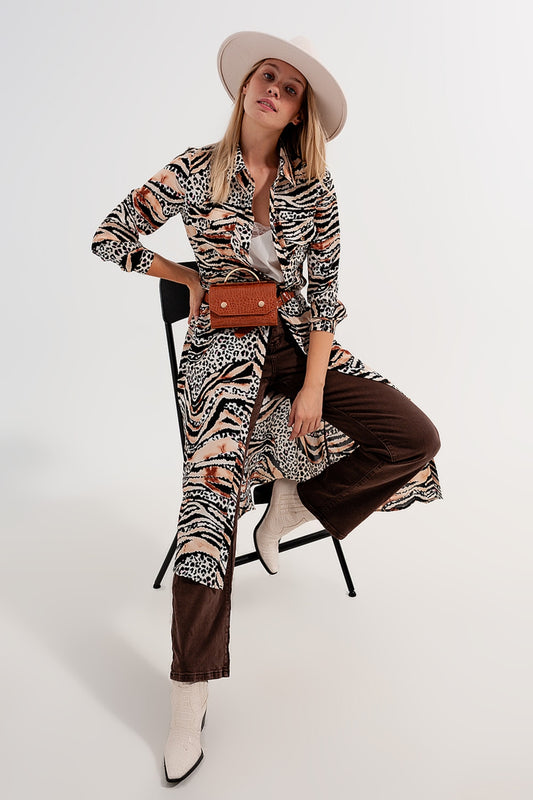Q2 Robe chemise à imprimé animal Naturel