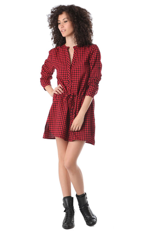 Q2 Robe chemise en tissu imprimé à carreaux rouge