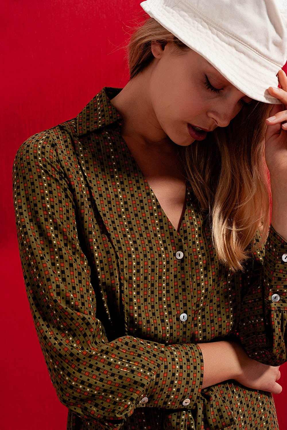 Robe chemise longueur mollet à carreaux