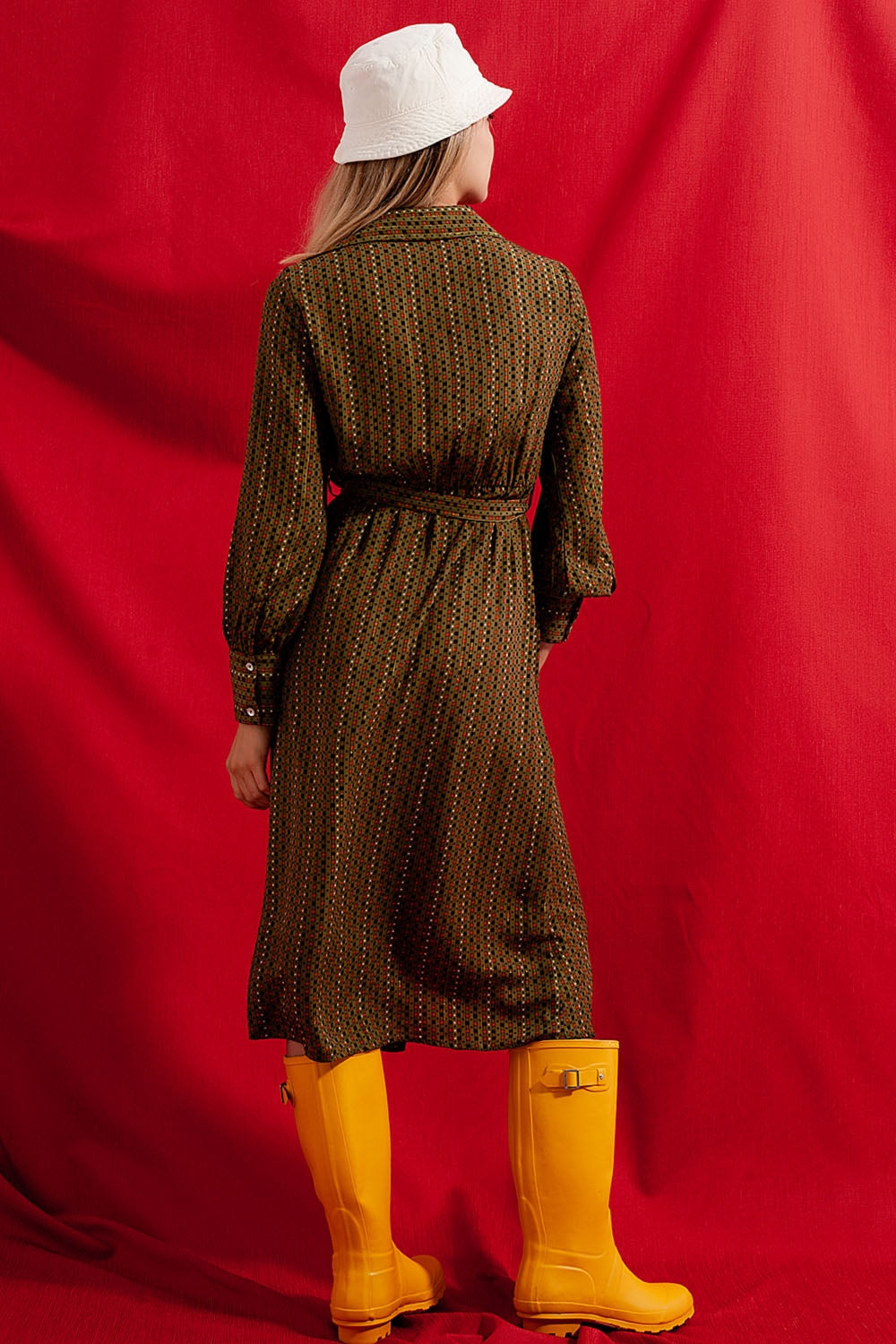 Robe chemise longueur mollet à carreaux