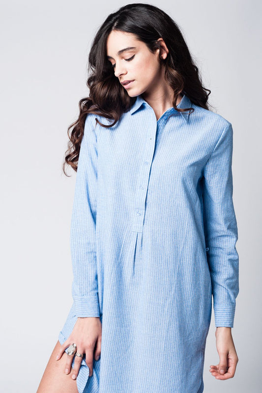 Q2 Robe chemise rayée bleue