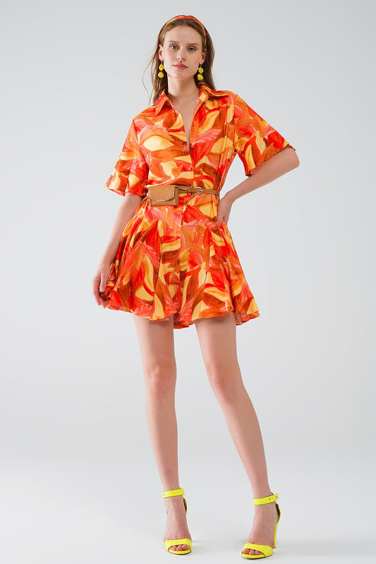 Q2 Robe courte à imprimé abstrait en brun rouge et brun