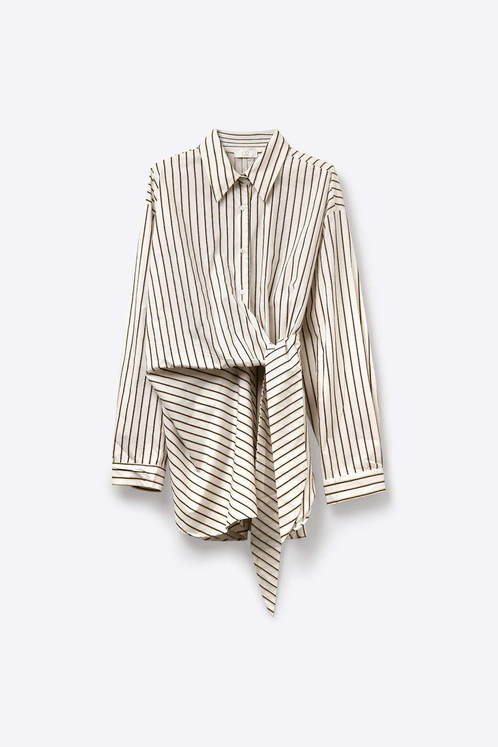 Robe courte à manches longues avec devant croisé et rayures blanches