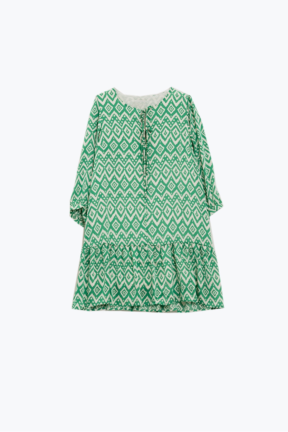 Robe courte avec détails à nouer sur le devant en imprimé ethnique vert