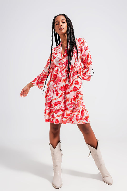 Q2 Robe courte avec volants étagés fuchsia