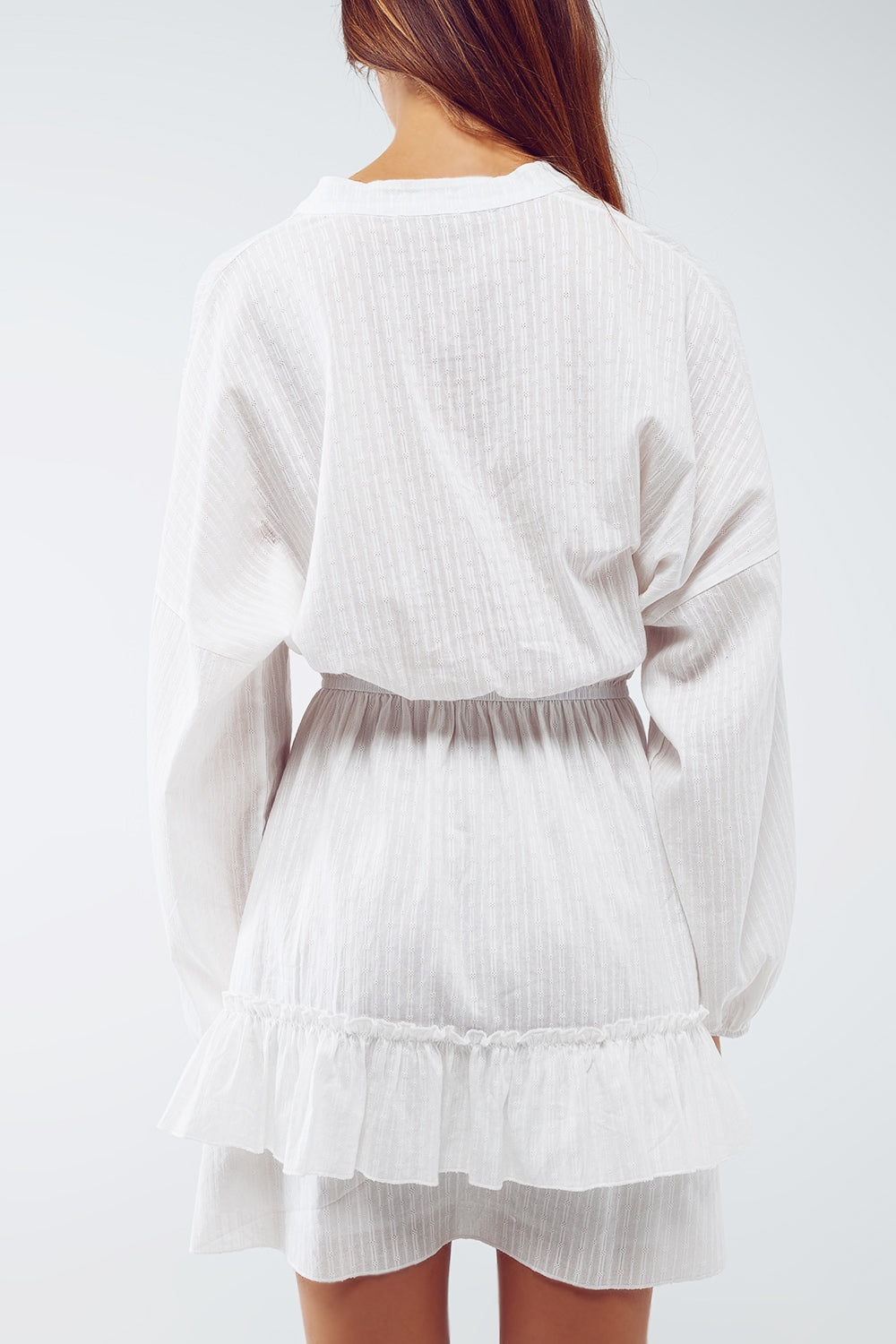 Robe courte skater à manches longues et à texture en blanc