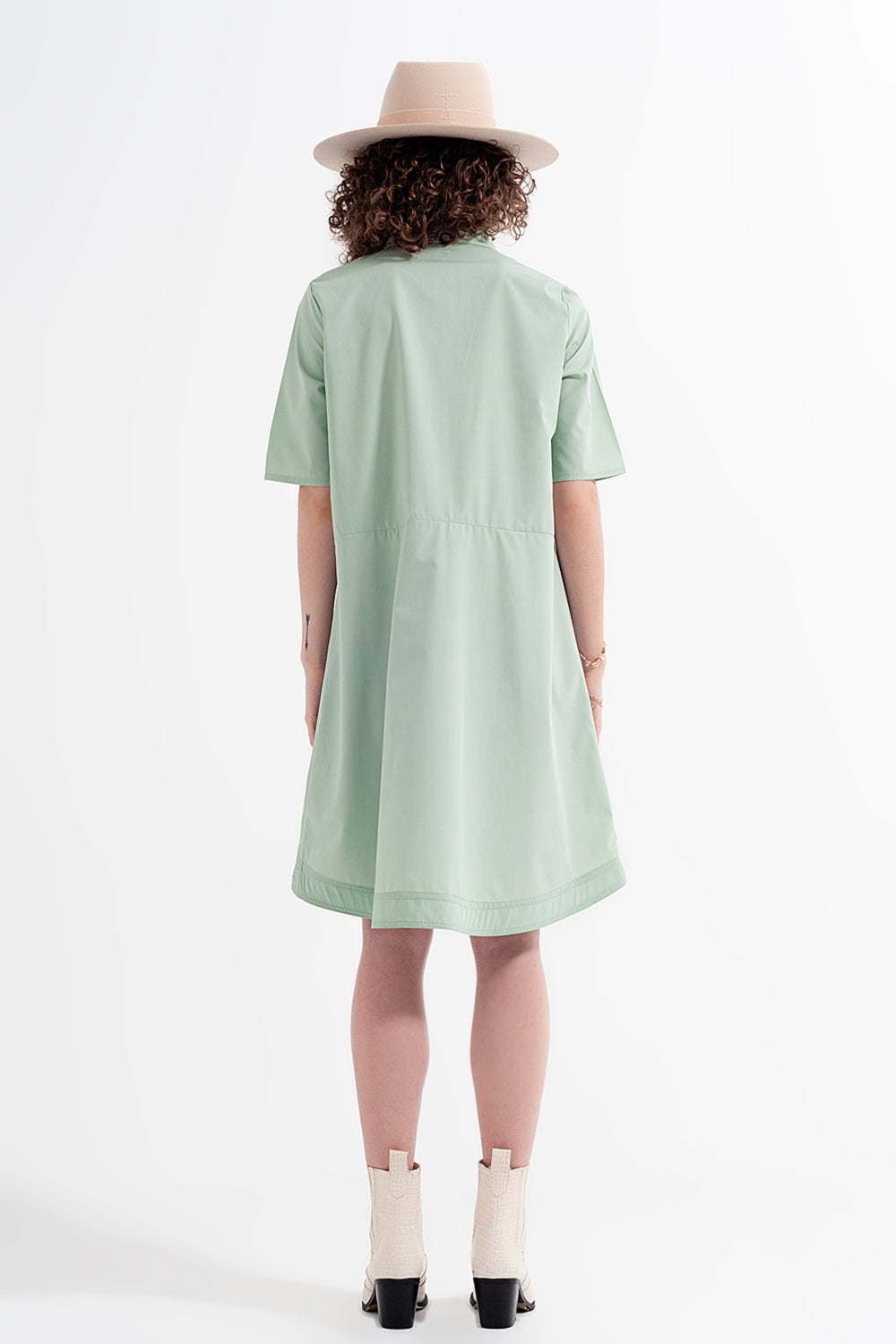 Robe courte taille empire verte