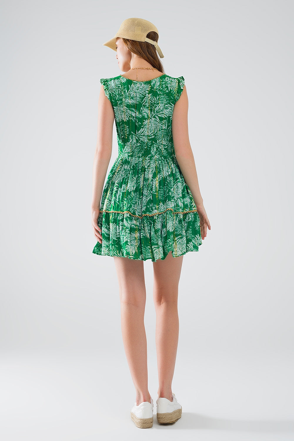 robe courte verte à imprimé fleuri boho avec détails en lurex