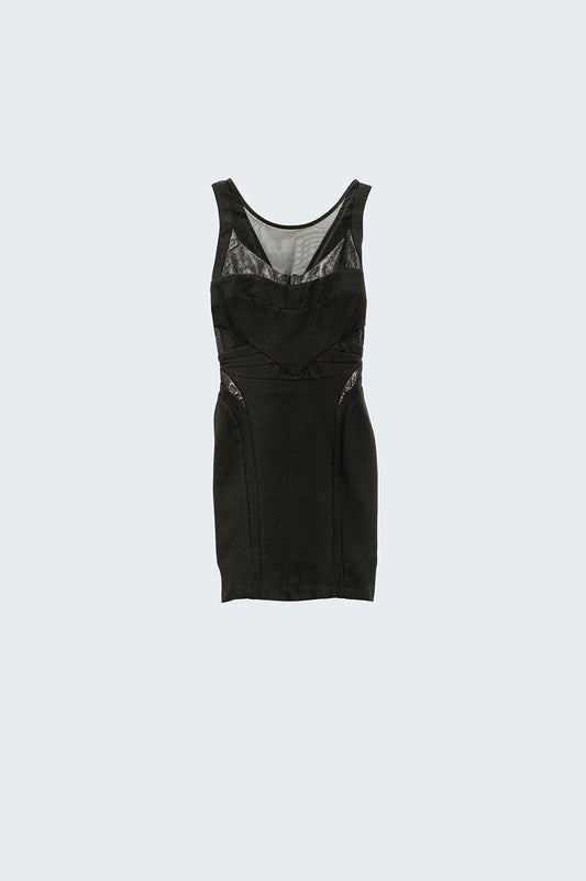 Q2 robe crayon noire avec empiècement en maille