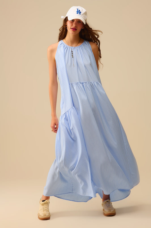 Q2 Robe dos nu fluide rayée bleu et blanc