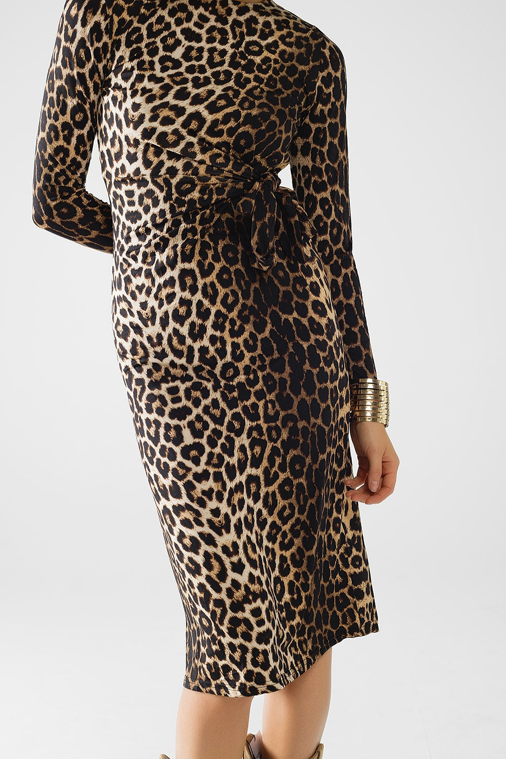 Robe en Spandex à imprimé léopard avec noeud