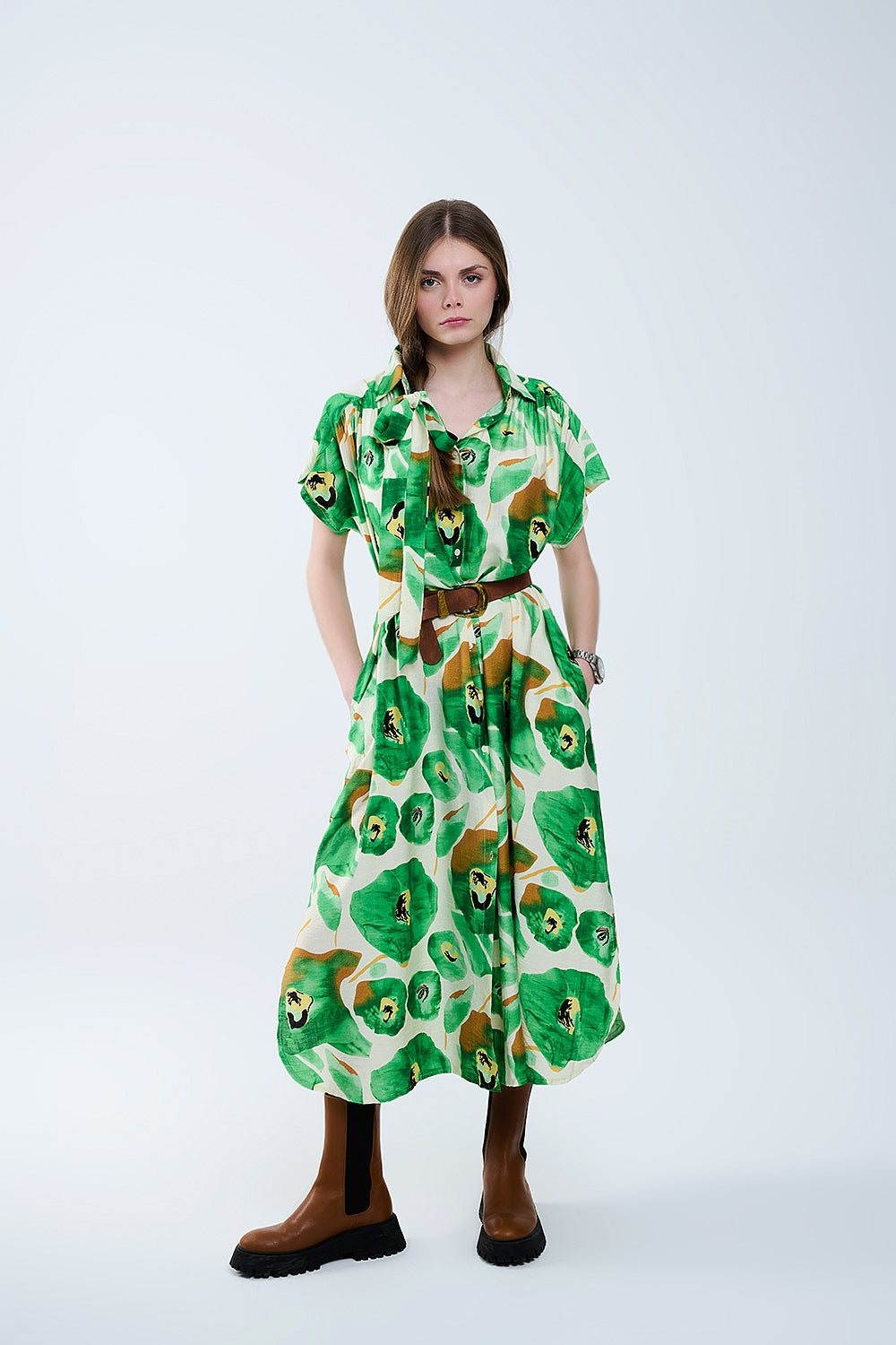 Robe florale Bliss dans des tons verts et chauds