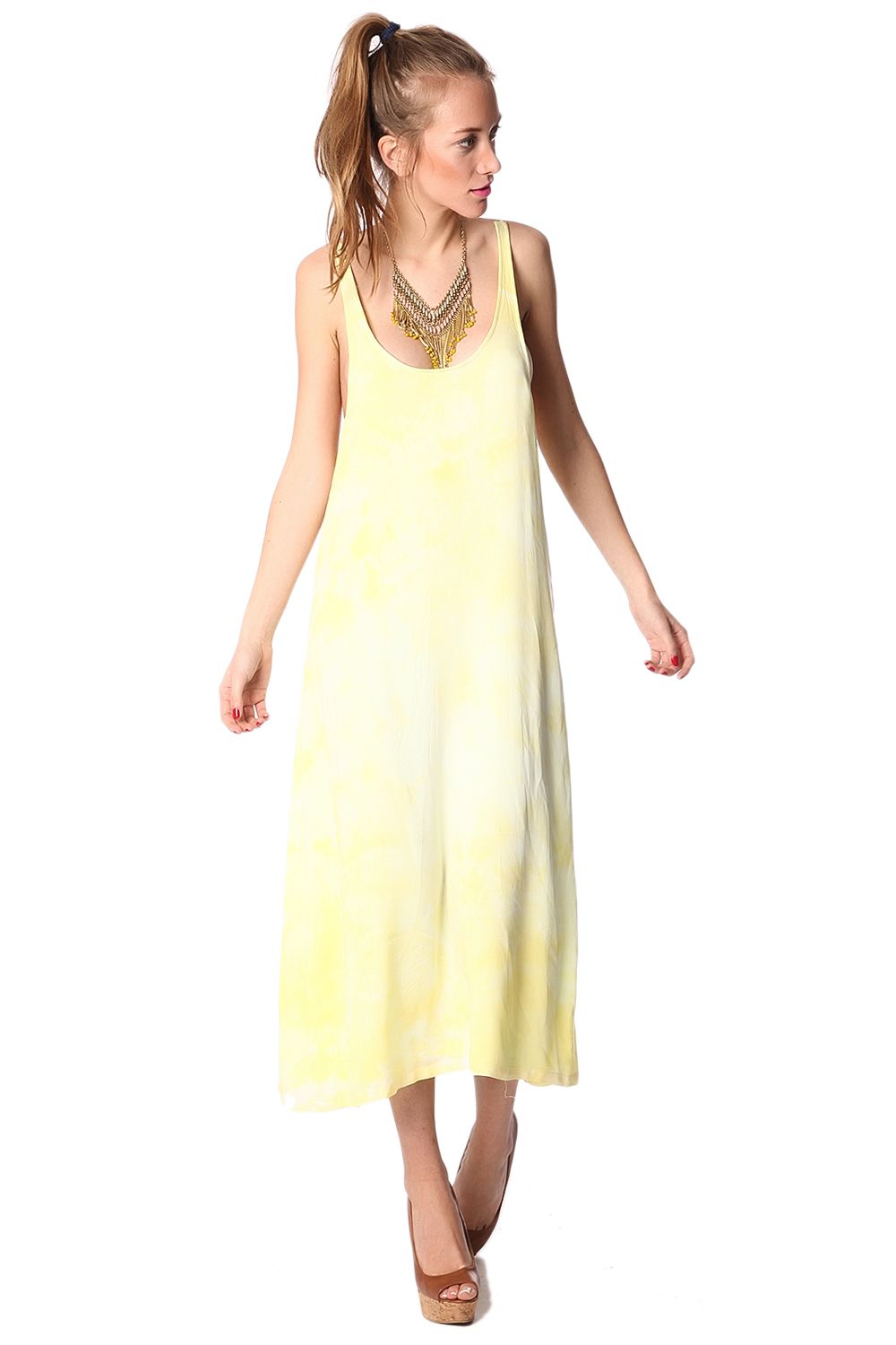 Q2 Robe jaune échancrée dans le dos à fines bretelles
