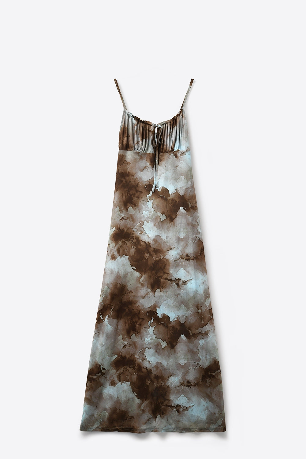 Robe Longue à Bretelles Bleu Tie-Dye avec Bretelles Réglables