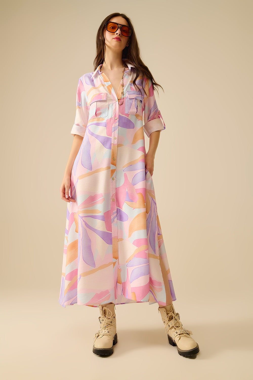 Robe longue à imprimé floral aquarelle pastel