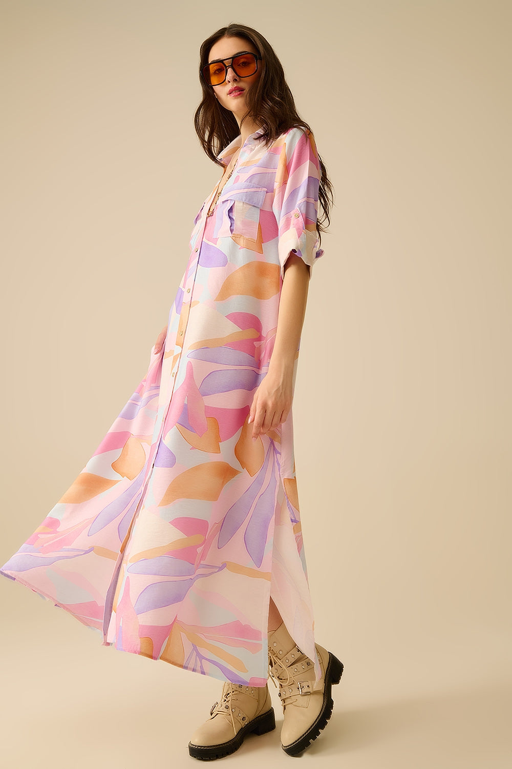 Robe longue à imprimé floral aquarelle pastel