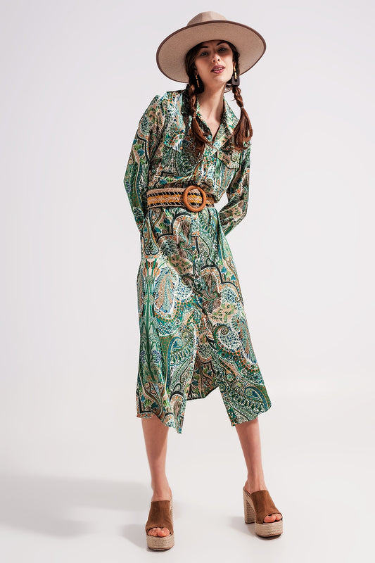 Q2 Robe longue à motif cachemire Vert